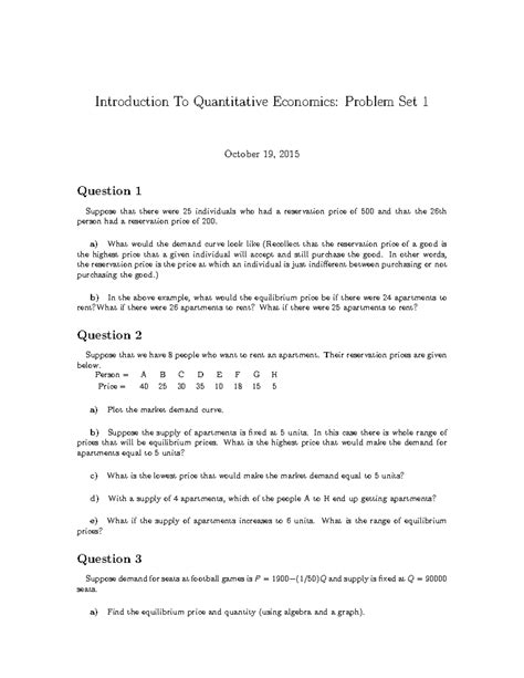 Problem Set Problem Set For Econ Introduction To Quantitative