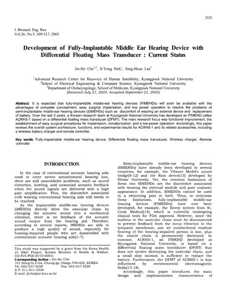 Pdf Development Of Fully Implantable Middle Ear Hearing Device With Differential Floating Mass