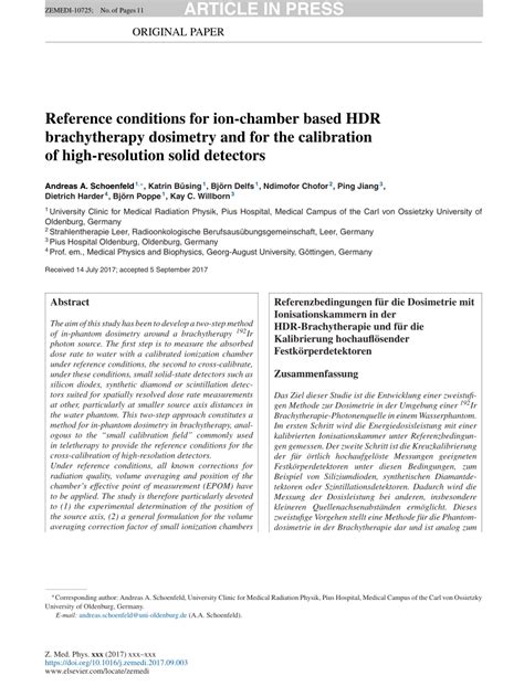 (PDF) Reference conditions for ion-chamber based HDR brachytherapy ...