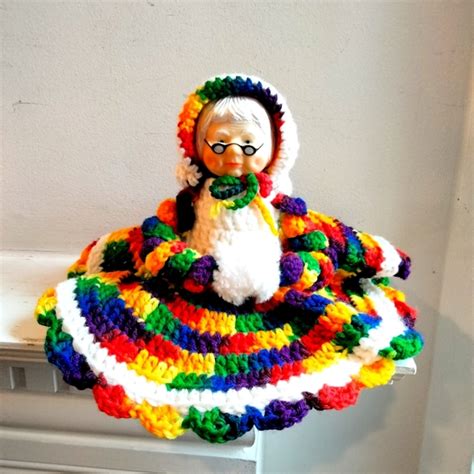 Vintage Holiday Vintage Handmade Mrs Claus Pride Rainbow Christmas Tree Topper Figurine