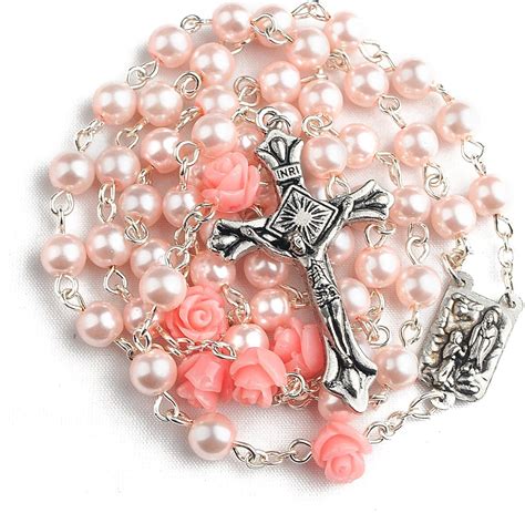 Amazon Hanlincc Mm Pink Color Glass Pearl Round Beads Catholic