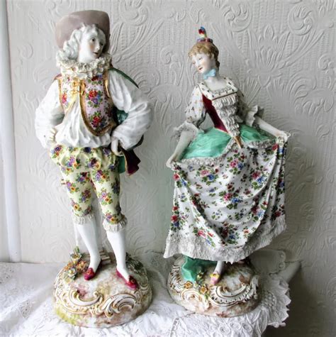 Pair of Antique "Dresden" Porcelain Figurines - Applecross Antiques