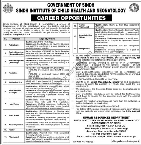 Sindh Institute Of Child Health And Neonatology Jobs July 2023