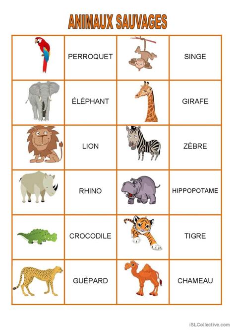 Jeux - Animaux sauvage…: Français FLE fiches pedagogiques pdf & doc