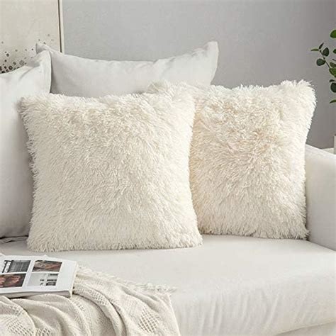 Niulaa Set Of 2 Faux Fur Cushion Covers 50x50 Cm Cream Decorative