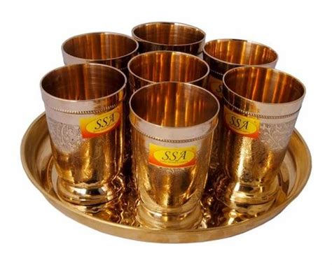 Shiv Shakti Arts Brass Serving Glass Set With Plate Pcs Set Thali