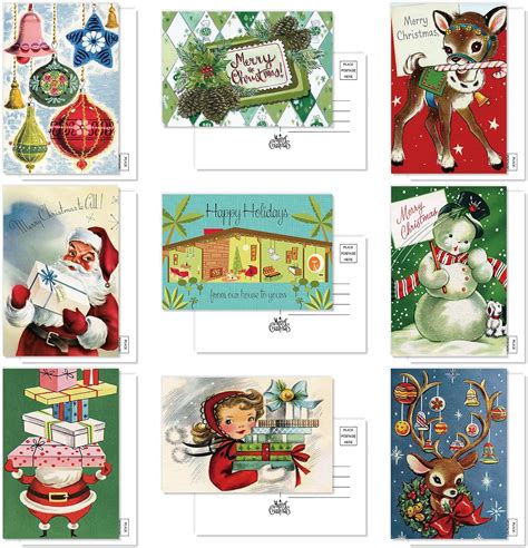 Anydesign Pack Christmas Postcards Vintage Santa Claus Snowman Post