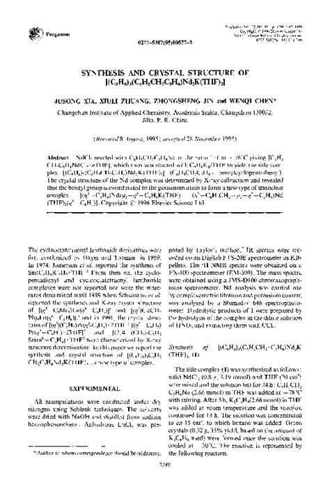 (PDF) Synthesis and crystal structure of [(C8H8)3(C6H5CH2C5H4)Nd2K(THF ...