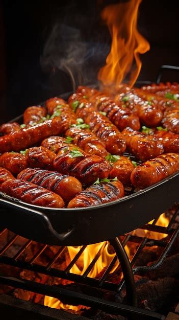 Premium AI Image | Sausage cooked on a barbecue grill Sausage hot and ...