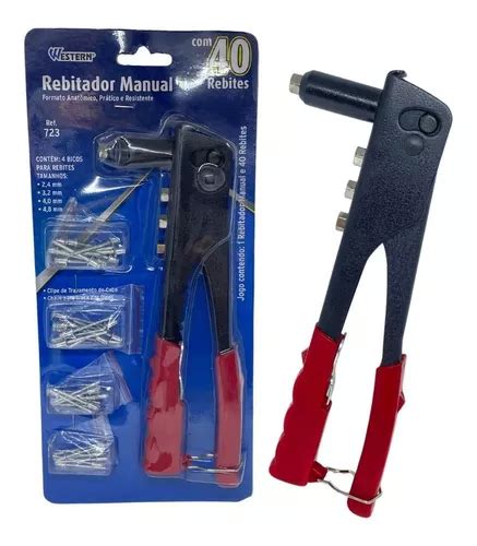 Kit Alicate Rebitador Manual 4 Pontas Anatomico 40 Rebites