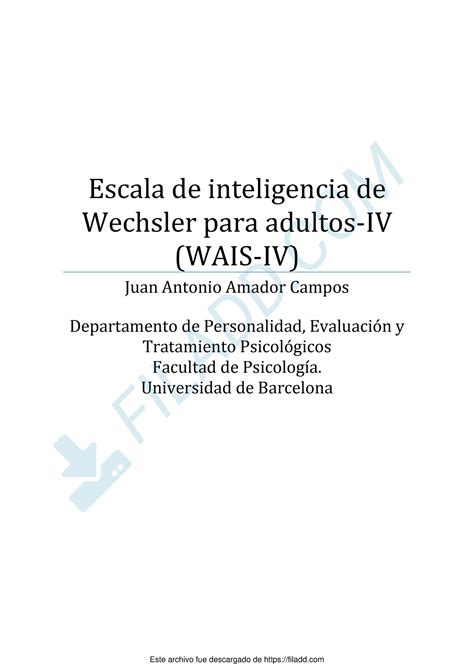 Escala De Inteligencia De Wechsler Para Adultos Wais Iv Escala De