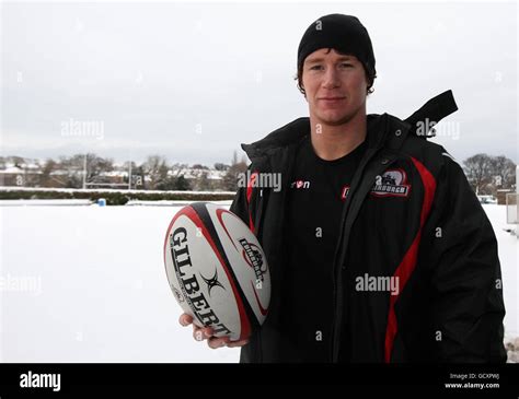 Edinburgh Rugby S David Bishop Poses In Front Of Lying Snow Following The Team Announcement At