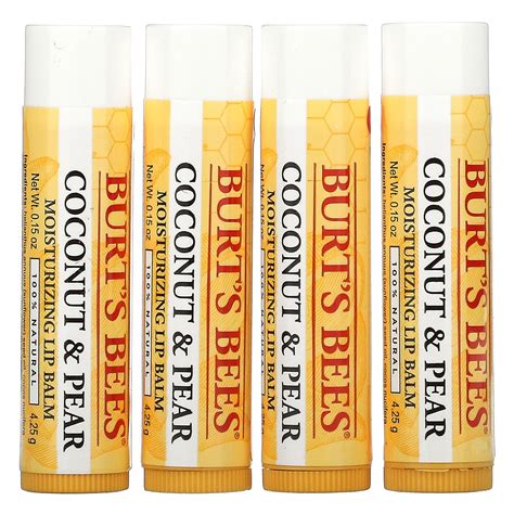 Burt S Bees Moisturizing Lip Balms Coconut Pear 4 Pack 0 15 Oz 4