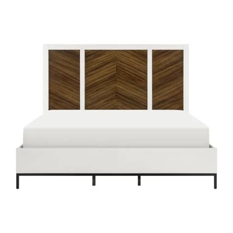 Dropship Beautiful White And Walnut Finish 1pc Queen Bed Chervon Wood