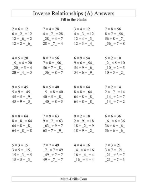 Inverse Operations Year Worksheets