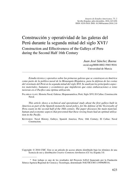 Pdf Construcción Y Operatividad De Las Galeras Del Perú Durante La