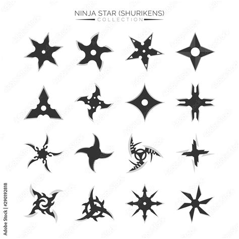 Set of Ninja Star Silhouette, Shuriken Vector Illustration Design ...