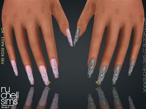 FIRE ROSE NAILS HQ RUCHELLSIMS Sims 4 Nails Rose Nails Sims 4