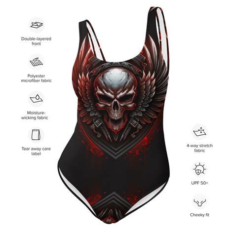 Red Skull Swimsuit Bad Chic Bathing Suit One Piece Swimwear Skeleton