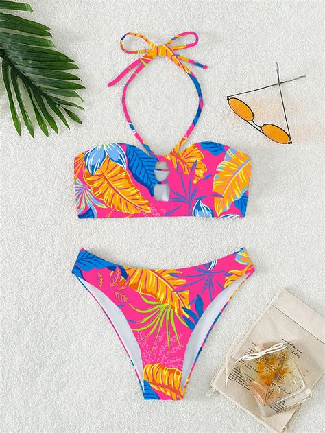 Tropical Print Halter Bikini Swimsuit Shein Usa