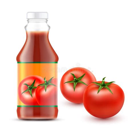 Illustrationen Der Transparenten Flasche Mit Tomaten Ketschup Und Zwei