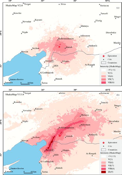 Evolution of the ShakeMap for the 2023 M w 7.8 Turkey earthquake; (a ...