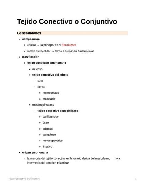 Tejido Conectivo O Conjuntivo Ana Bacellar UDocz