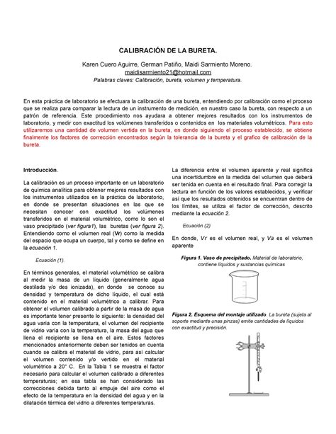 3 Calibracion DE UNA Bureta CALIBRACIÓN DE LA BURETA Karen Cuero