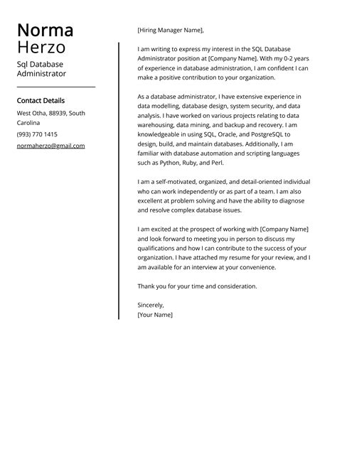 Sql Database Administrator Cover Letter Examples Template Tips