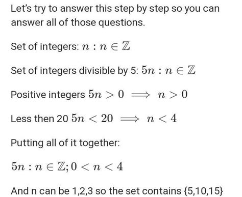 The Set Of Positive Integers Less Than 20 And Divisible By 5 In Builder