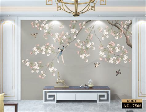 Modern New China Flower and Bird Mural TV Background Wallpaper Luxury Wallpaper Living Room ...