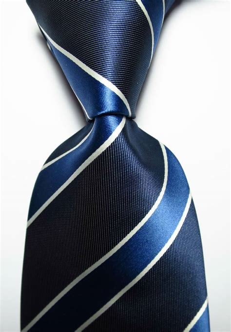 New Classic Striped Blue White Jacquard Woven Silk Men S Tie