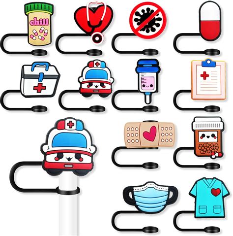 12pcs Nurse Straw Covers Cap For Tumblers Cup 10mm Medical