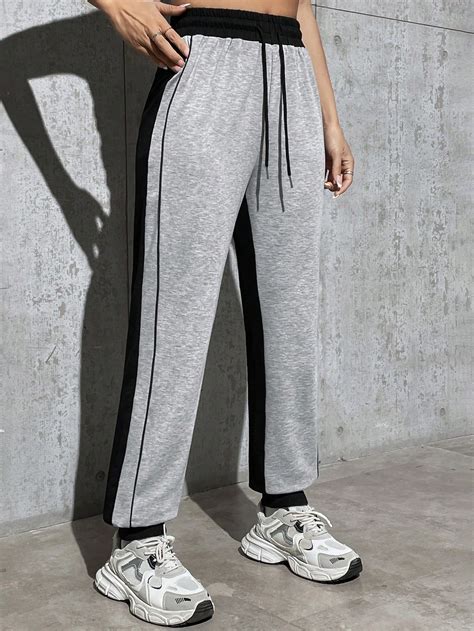 Joggers Casuales Con Cord N Para Mujer Con Borde De Contraste De Color