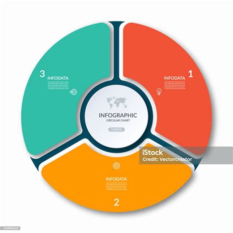 3 가지 옵션 부품이있는 인포 그래픽 서클 비즈니스 인포그래픽을 위한 3단계 벡터 템플릿입니다 프로세스 차트 비즈니스