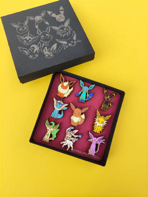 Set of Wooden Pokémon Pins Evolutions of Eevee Vaporeon Jolteon