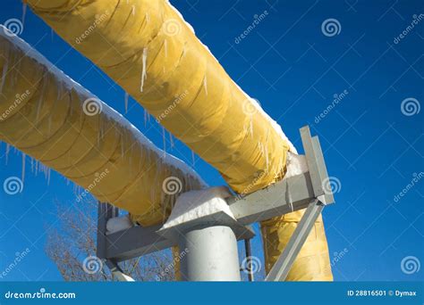 Industrial Pipes With Yellow Thermal Insulation Stock Image - Image ...