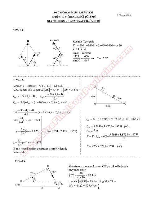 Statik Dersi Ara S Nav Sorular Sayfa Vize Ve Final