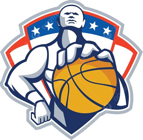 Basketball Player Holding Ball Crest Retro Ball Crest Baller Vector