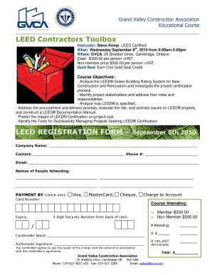 Fillable Online Leed Contractors Toolbox Leed Registration Form Fax