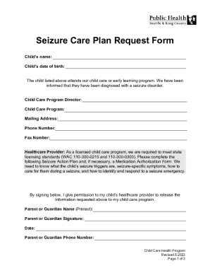 Fillable Online Seizure Care Plan Request Form Fax Email Print Pdffiller