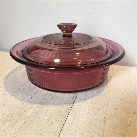 Pyrex Vision Cranberry Glass Casserole Dish With Lid Vintage Etsy