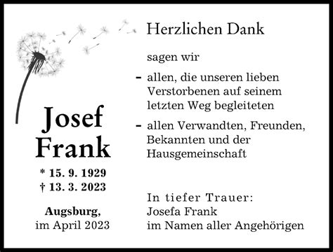 Traueranzeigen Von Josef Frank Augsburger Allgemeine Zeitung