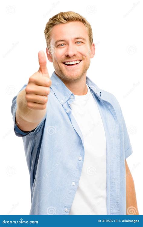 Attractive Young Man Thumbs Up Full Length On White Background Stock