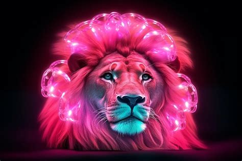 Premium Photo Neon Light Lions Mane A Luminous Crown