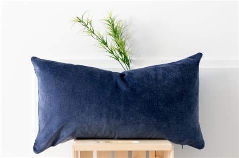 Indigo Blue Velvet Lumbar Pillow Luxe Velvet Pillow Cover