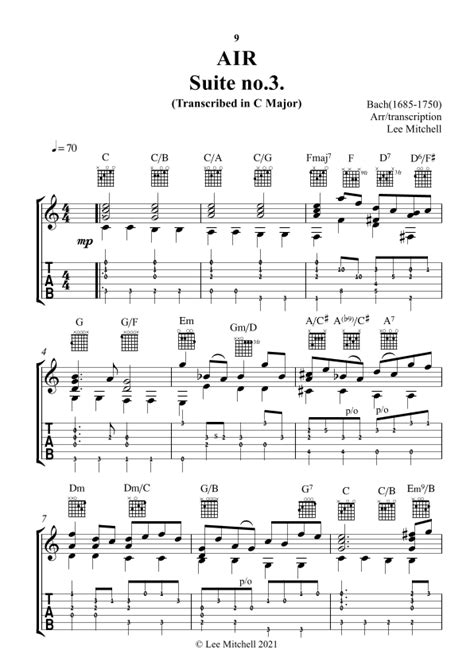 Air On A G String Arr Lee Mitchell By Bach Sheet Music For Guitar