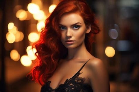 Premium AI Image A Model With Red Hair And A Black Dress With A Black