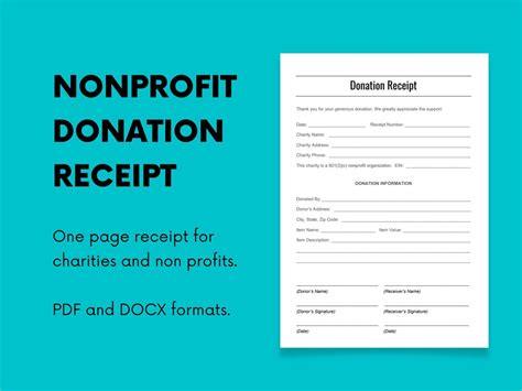 Nonprofit Charity Donation Gift Receipt PDF DOCX Word Doc - Etsy