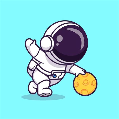 Bonito Astronauta Jogando Lua Cesta Dos Desenhos Animados Vetor Cone